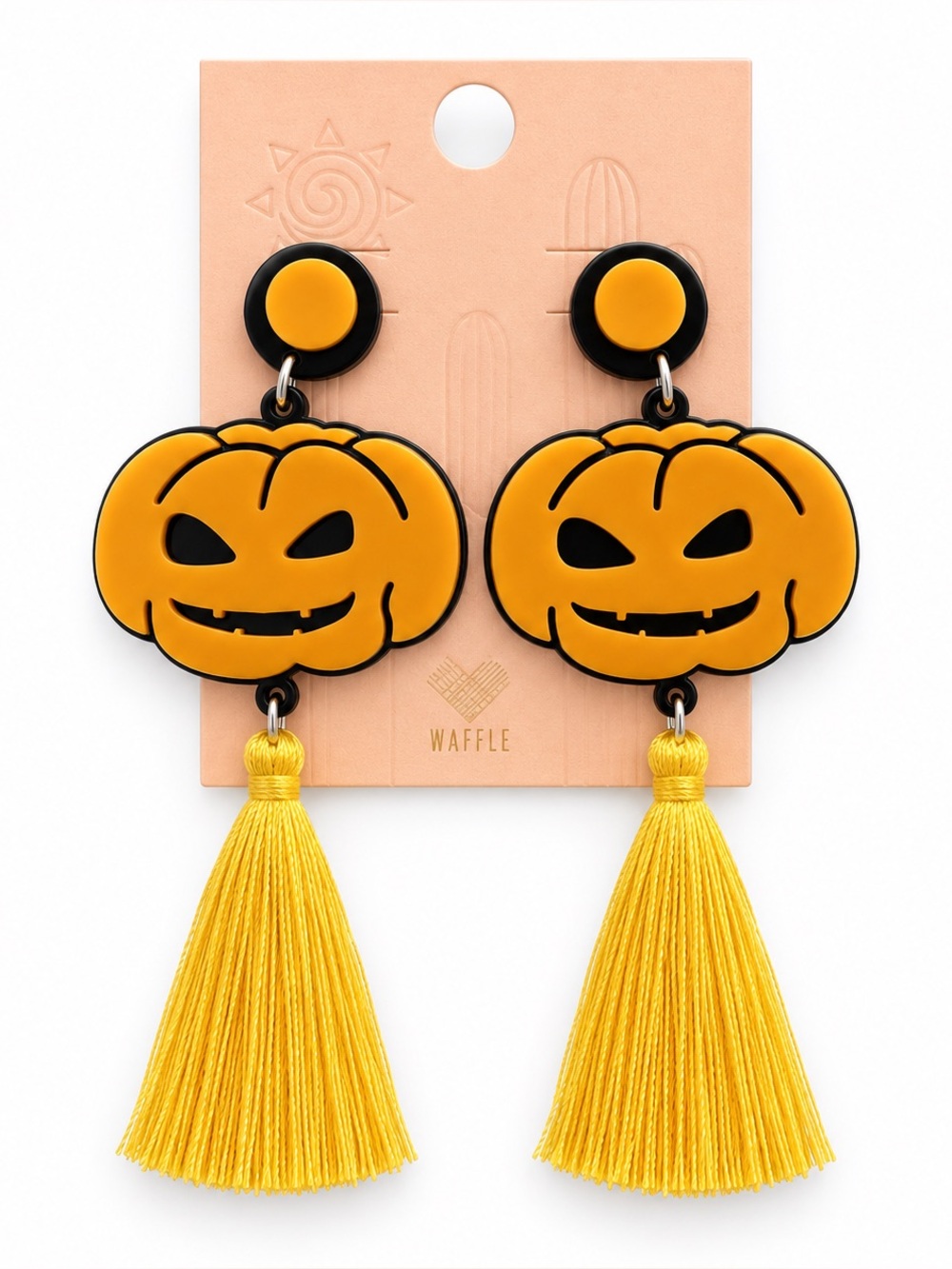 Orange Jack-O’-Lantern Pumpkin Thread Tassel Halloween Acrylic 3.75” Earrings